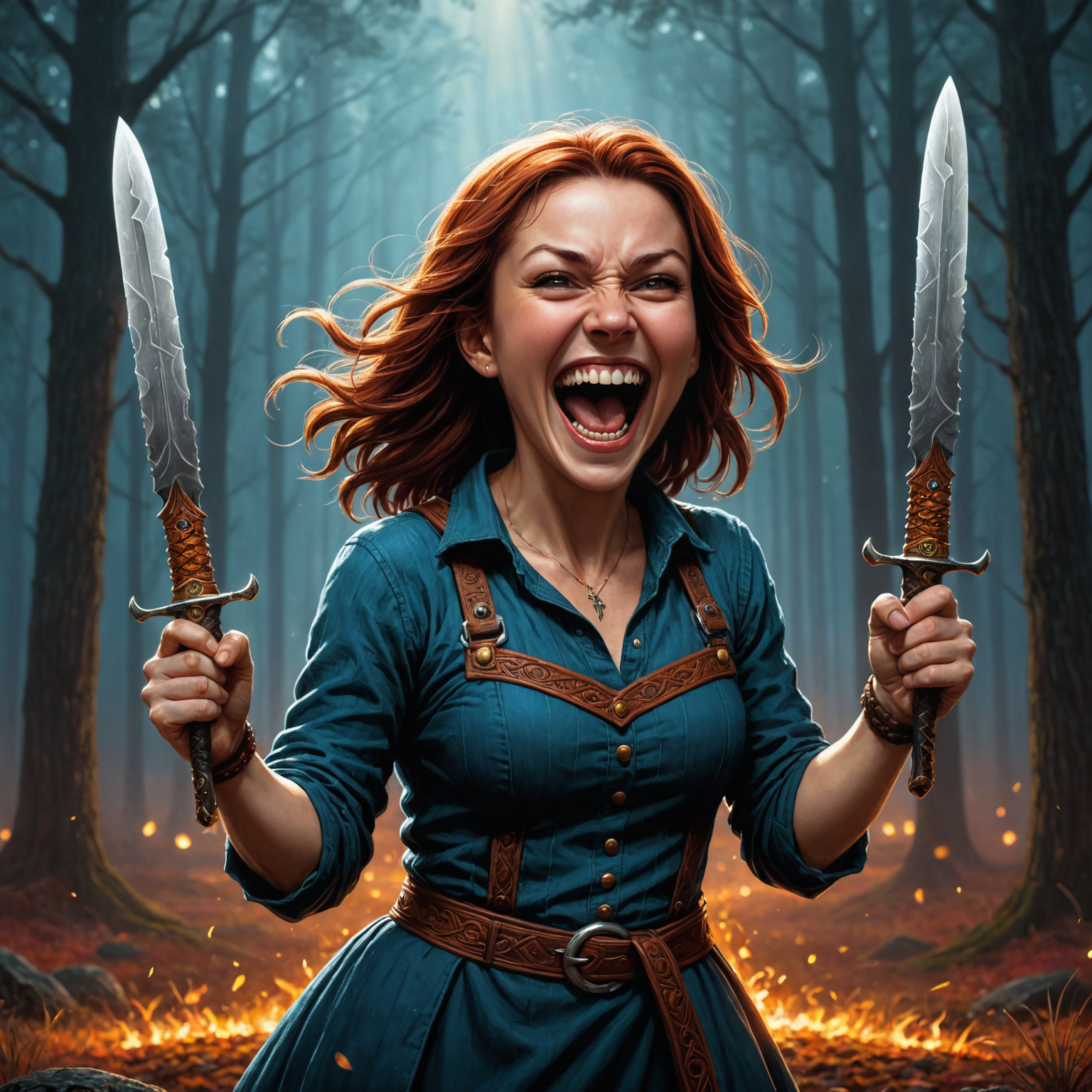 20240112120901 420928051 by Andy Kehoe and Dan Mumford and Victor Nizovtsev, cute Caucasian woman dual wielding holding two knives, maniacal laughter _lo.png